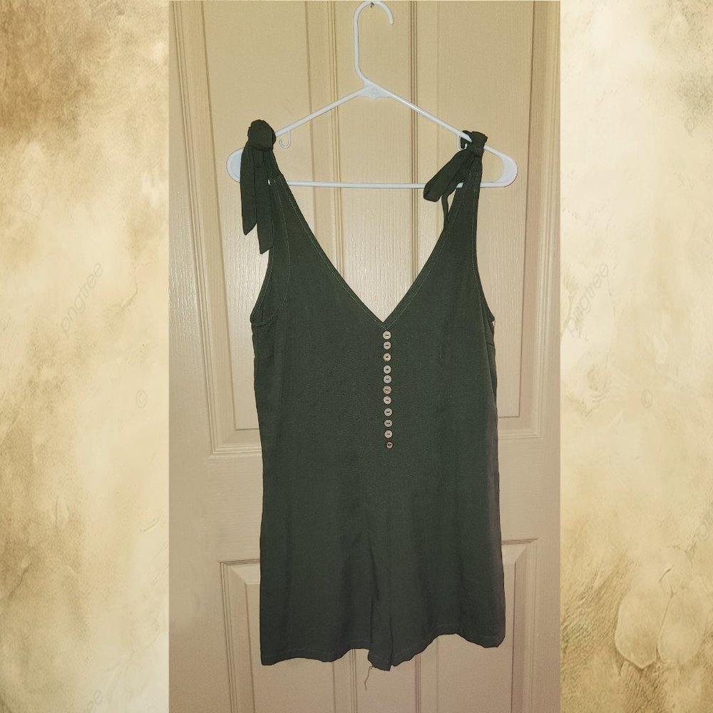 Zaful Tie Shoulder Romper in Moss Green - Medium
